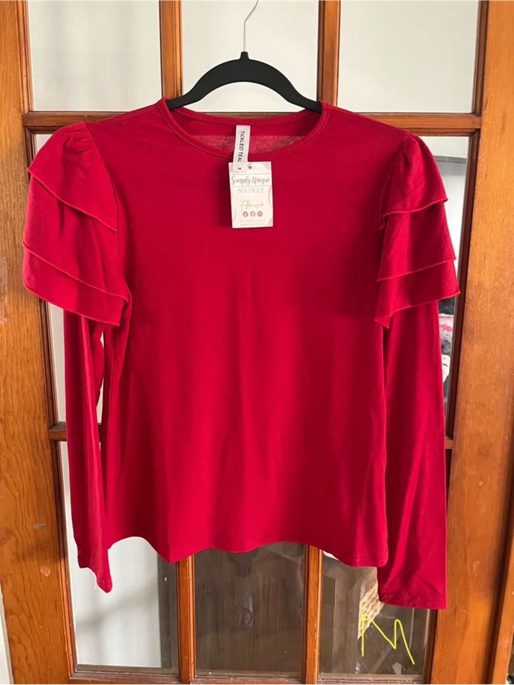 Red Ruffle Sleeve Long-Sleeve Top